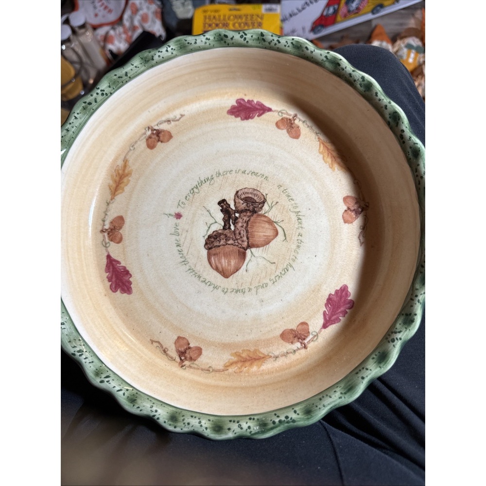 Russ Berrie Ceramic Pie Plate 9.5" Pie Plate Acorn Harvest Thanksgiving Decor
